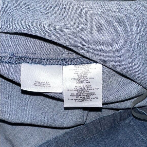 Anne Klein 12 Denim Blue Long Tab Roll up Sleeve Gold Tone Zip Front Dress - Picture 10 of 11